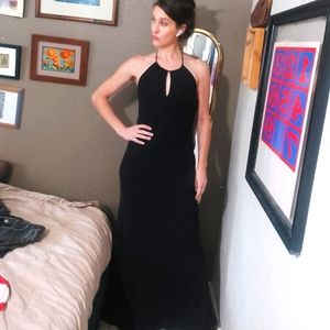 ●Vintage 90's● Y2K Maxi Dress - Black Halter Prom Evening Dress Women's Size 8